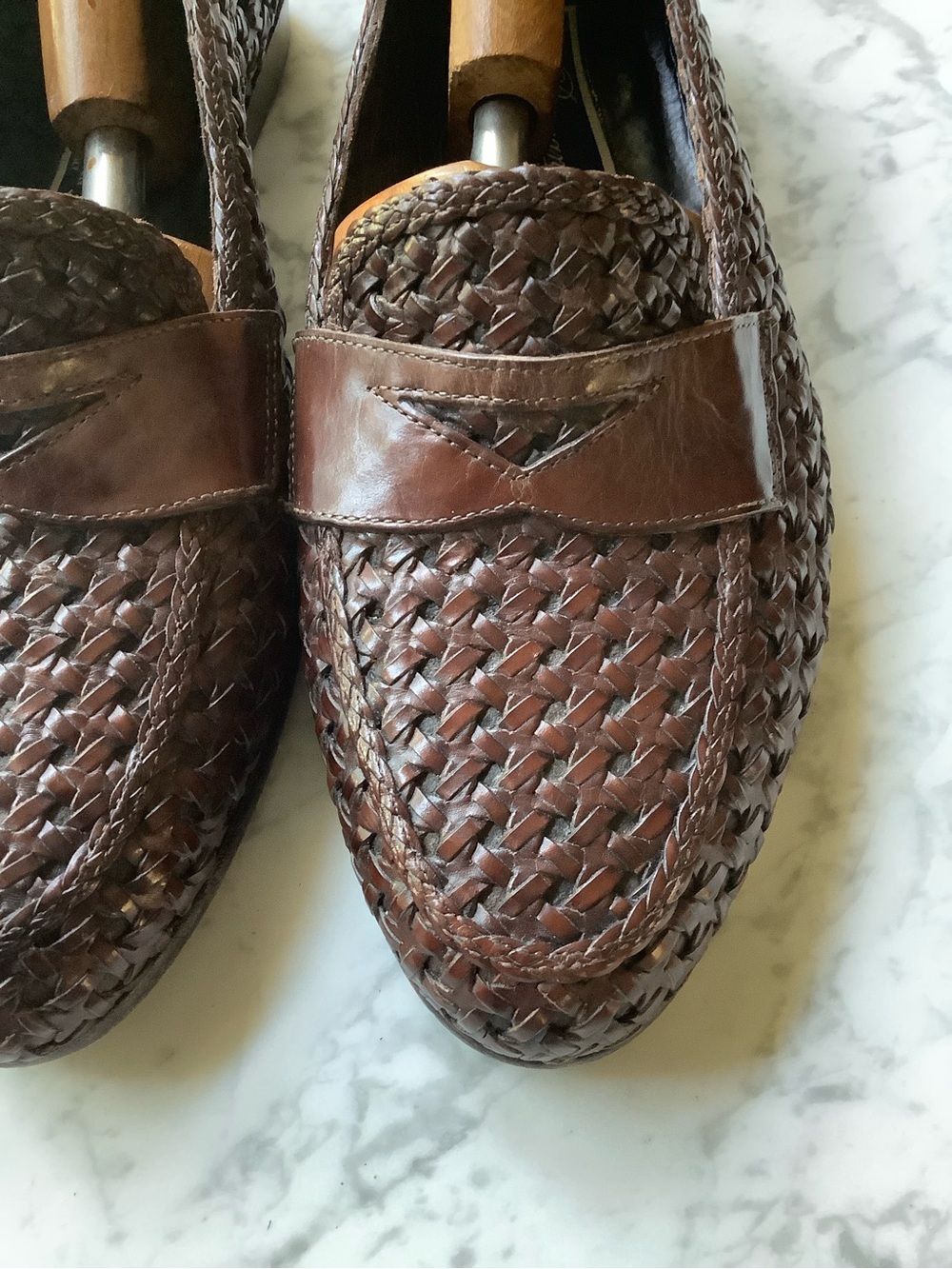 Vintage Bragano by Cole Haan Italian Woven Leather Loafers in Brown - Picture 4 of 11